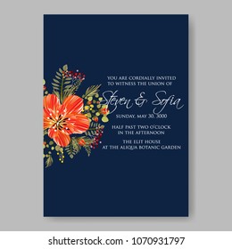 Orange flowersAnemone Floral wedding invitation vector tempate