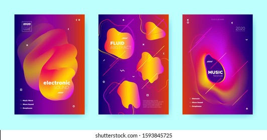 Orange Fluid Abstract. Gradient Music Wave. Blue Graphic Dj Flyer. Pink Sound Brochure. Electronic Party. Fluid Background. Gradient Music Poster. Purple Vector Dj Flyer. Red Dance Brochure.