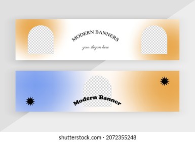 Orange fluid gradient templates for social media horizontal banners with wavy letters