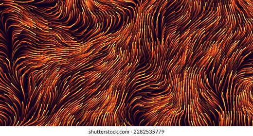 Orange Fluid Lines Abstract Vector Colorful Flow Field Visualization of Forces. Magnetic or Gravitational Fluctuations Chart. Science Background with a Matrix of Lines. Vector Illustration.  