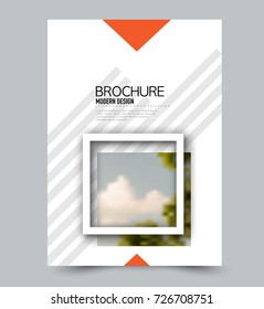 Orange flyer design template with built in images. Brochure for business, education, presentation, advertisement. Corporate identity style concept. Editable vector illustration.