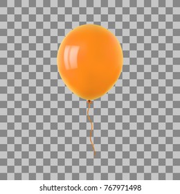 Orange flying helium balloon. For decoration party, birthday, new year, celebrations. Realistic style isolated on transparent background. 3d. Stock - Vector illustration for your design and business