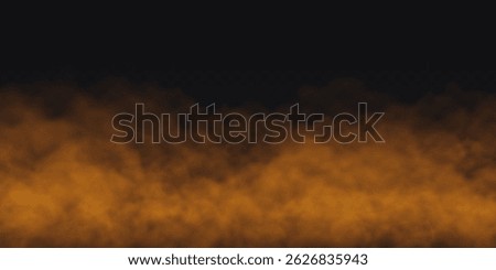 Orange Fog effect on transparent dark background. Vector Smoke cloud.