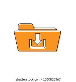 Orange Folder download icon isolated on white background. Vector Illustration