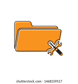 Orange Folder with screwdriver and wrench icon isolated on white background. Adjusting, service, setting, maintenance, repair, fixing.  Vector Illustration