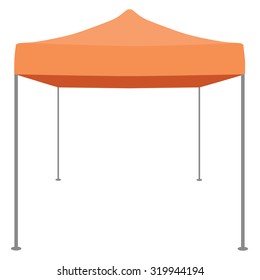 Orange folding tent vector illustration. Pop up gazebo. Canopy tent