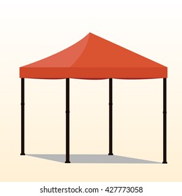 Orange folding tent vector illustration. Pop up gazebo. Canopy tent