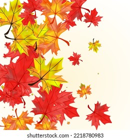 Orange Foliage Background BeigeVector. Plant November Texture. Yellow Forest Floral. Realistic Leaves Design.
