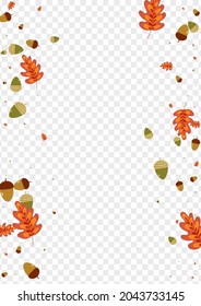 Orange Foliage Background Transparent Vector. Leaf Symbol Design. Golden Herb. Organic Texture. Gold Acorn Poster.