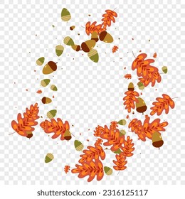 Orange Foliage Background Transparent Vector. Acorn Wallpaper Illustration. Red Herb. Gradation Frame. Green Plant Forest.