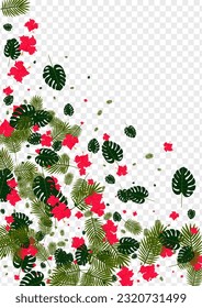 Orange Foliage Background Transparent Vector. Hibiscus Drawing Frame. Light Green Tree. Tropical Design. Yellow Fashion Backdrop.