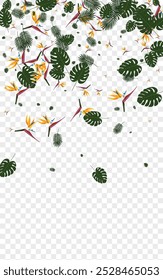 Orange Foliage Background Transparent Vector. Strelitzia Garden Illustration. Light Green Palm. Tribal Backdrop. Green Hawaii Design.