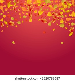 Orange Foliage Vector Red Background. Canadian Leaves Illustration. Colorful Nature Floral Template. Season Frame.