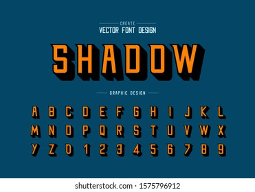 Orange font Shadow and alphabet vector, Modern Typeface and letter number design, Graphic text on light blue background