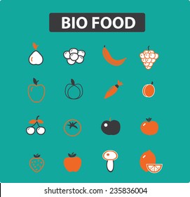 orange food icons, signs, silhouettes set, vector