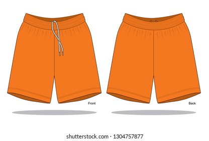 Orange Football Short Pants Vector For Template.Front And Back Views.