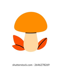 Orange forest mushroom with small red leaves near the base