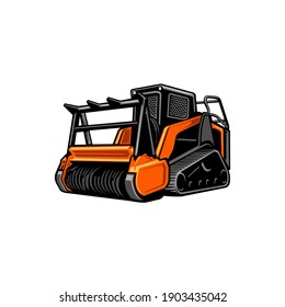 orange forestry mulching machine  illustration, Land Clearing Mulcher vector art