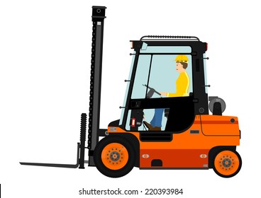 Orange forklift. Vector without gradients on one layer. 