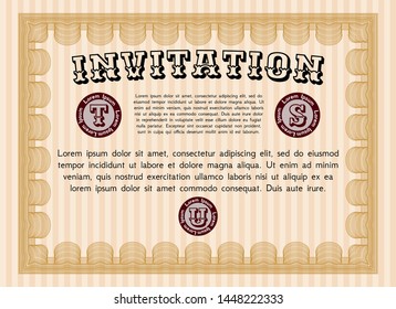 Orange Formal invitation. Artistry design. Customizable, Easy to edit and change colors. With great quality guilloche pattern. 
