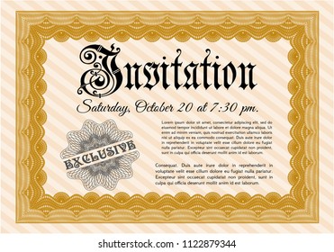 Orange Formal invitation. With background. Customizable, Easy to edit and change colors. Money Pattern. 