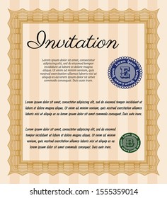 Orange Formal invitation. With background. Detailed. Beauty design. 