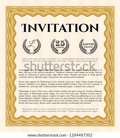 Orange Formal Invitation Background Detailed Good Stock Vector
