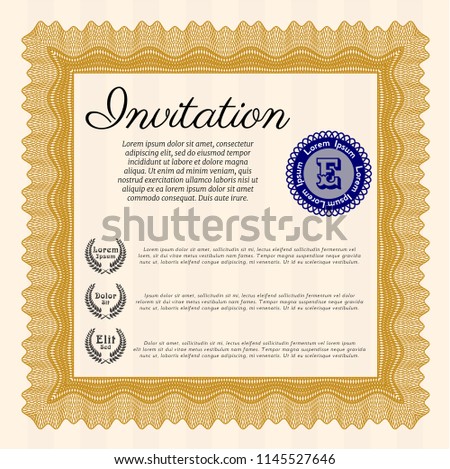 Orange Formal Invitation Background Lovely Design Stock Vector