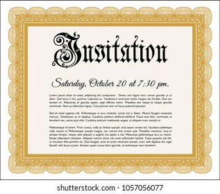 Orange Formal invitation. With background. Money Pattern. Vector illustration. 