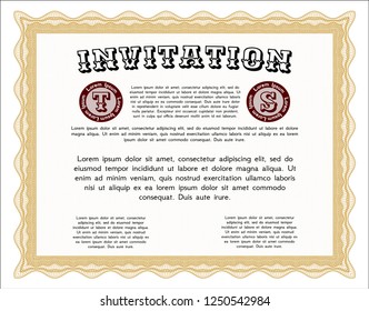 Orange Formal invitation. Beauty design. With great quality guilloche pattern. Customizable, Easy to edit and change colors. 