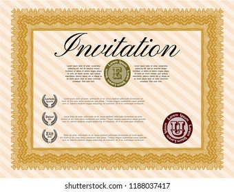 Orange Formal invitation. Complex background. Detailed. Sophisticated design. 