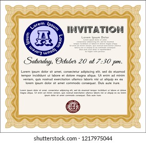 Orange Formal invitation. Complex background. Beauty design. Vector illustration. 