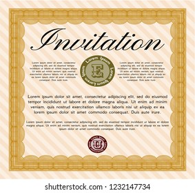 Orange Formal invitation. Complex background. Beauty design. Vector illustration. 