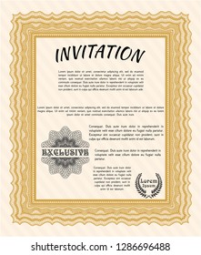 Orange Formal invitation. With complex background. Excellent design. Vector illustration. 