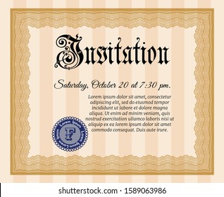 Orange Formal invitation. Complex background. Money style design. Vector illustration. 