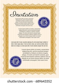 Orange Formal invitation. With complex background. Vector illustration. Money design. 