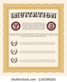 Orange Formal invitation. With complex linear background. Detailed. Good design. 