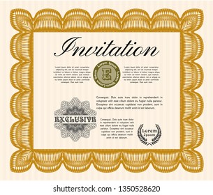 Orange Formal invitation. With complex linear background. Nice design. Customizable, Easy to edit and change colors. 
