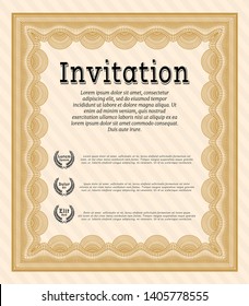 Orange Formal invitation. With complex linear background. Detailed. Beauty design. 