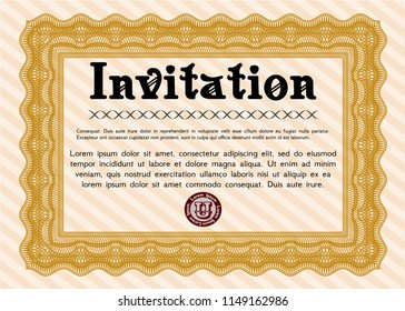 Orange Formal invitation. Customizable, Easy to edit and change colors. With guilloche pattern. Nice design. 