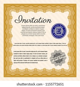 Orange Formal invitation. Customizable, Easy to edit and change colors. With guilloche pattern and background. Retro design. 