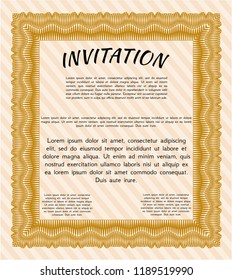 Orange Formal invitation. Customizable, Easy to edit and change colors. With guilloche pattern and background. Superior design. 