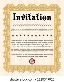 Orange Formal invitation. Customizable, Easy to edit and change colors. With guilloche pattern and background. Money style design. 