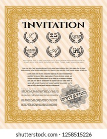 Orange Formal invitation. Customizable, Easy to edit and change colors. With complex linear background. Artistry design. 