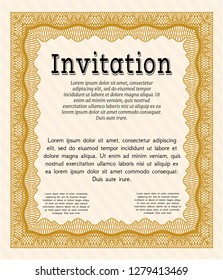 Orange Formal invitation. Customizable, Easy to edit and change colors. With complex linear background. Money style design. 