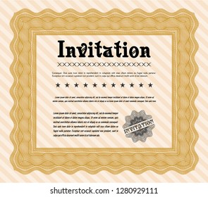 Orange Formal invitation. Customizable, Easy to edit and change colors. With complex background. Money design. 