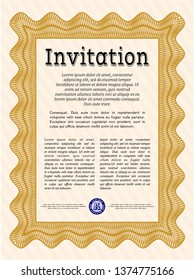 Orange Formal invitation. Customizable, Easy to edit and change colors. With complex linear background. Nice design. 