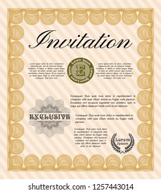 Orange Formal invitation. Detailed. With complex background. Good design. 
