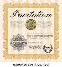 Orange Formal invitation. Detailed. With complex background. Lovely design. 
