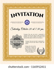 Orange Formal invitation. Detailed. Easy to print. Superior design. 